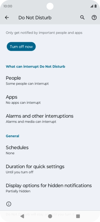 Press Turn off now to turn off Do Not Disturb.