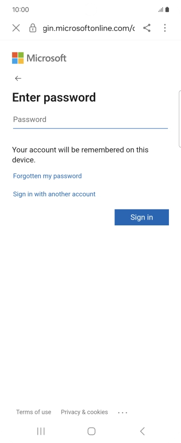 Press Password and key in the password for your email account.