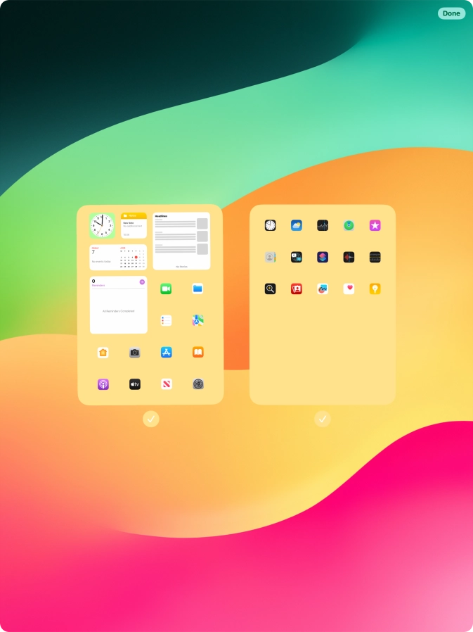 Press the fields below the required home screens to select or deselect them.