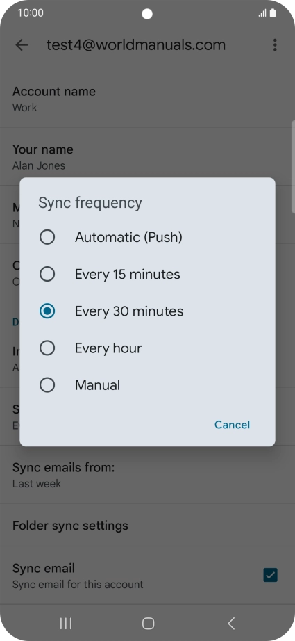 Press the required setting.