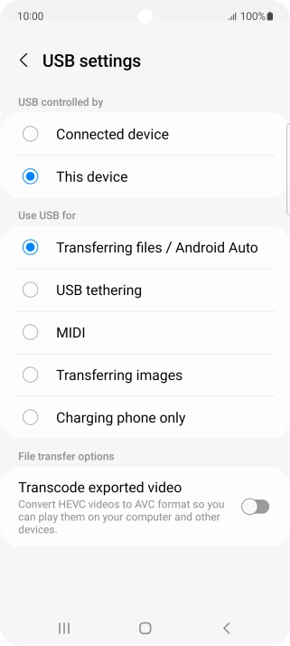 Press Transferring files / Android Auto.