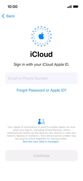 Press Email or Phone Number and key in the username for your Apple ID.