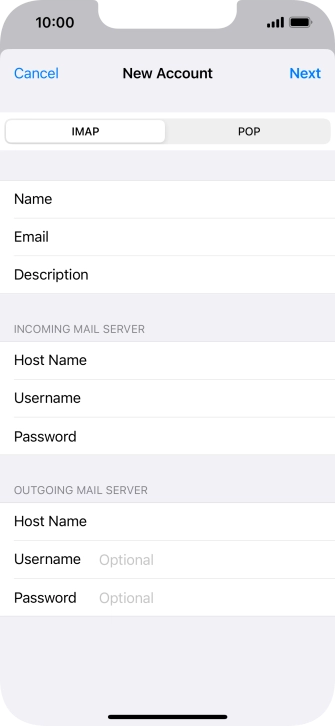 Press Username and key in the username for your email account.