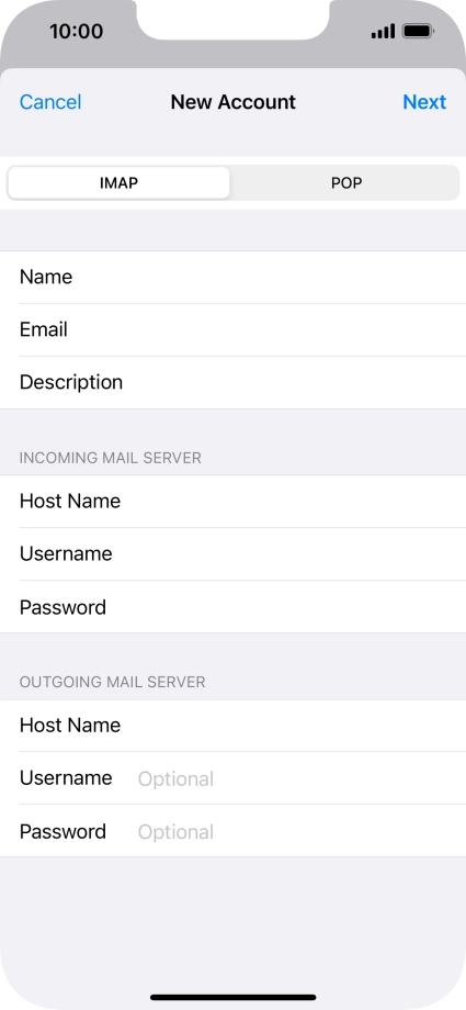 Press Username and key in the username for your email account.