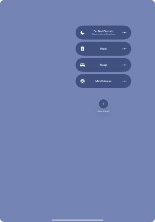 Press the required focus mode to activate or deactivate it immediately.
