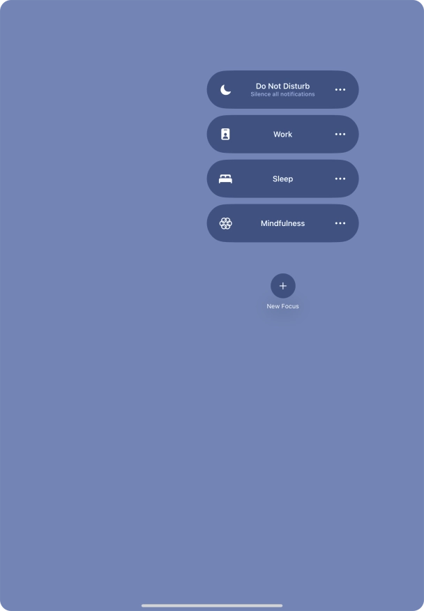 Press the required focus mode to activate or deactivate it immediately.