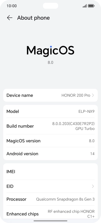 Your phone's software version is displayed next to Android version.