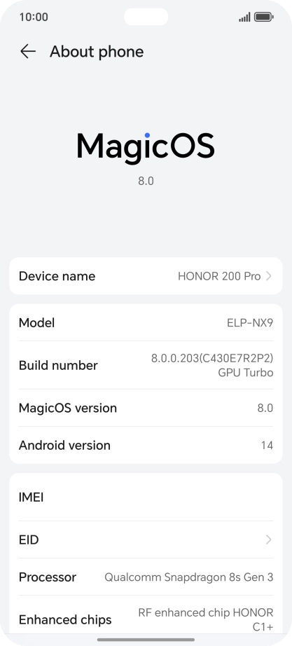 Your phone's software version is displayed next to Android version.