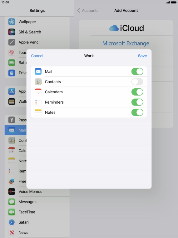 Press the indicators next to the required data types to turn synchronisation of each data type on or off.