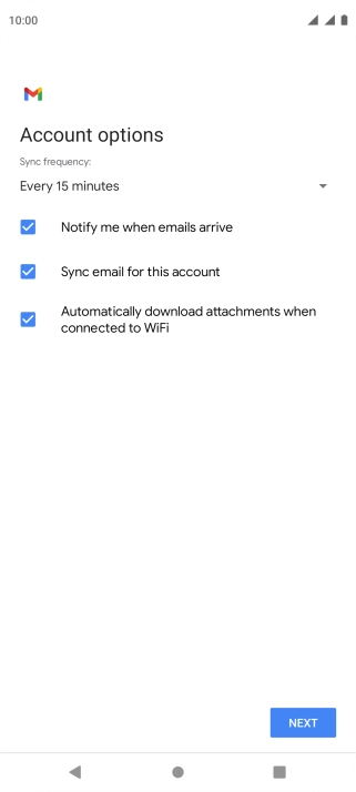 If this screen is displayed, you email account has been recognised and set up automatically. Follow the instructions on the screen to key in more information and finish setting up your phone.