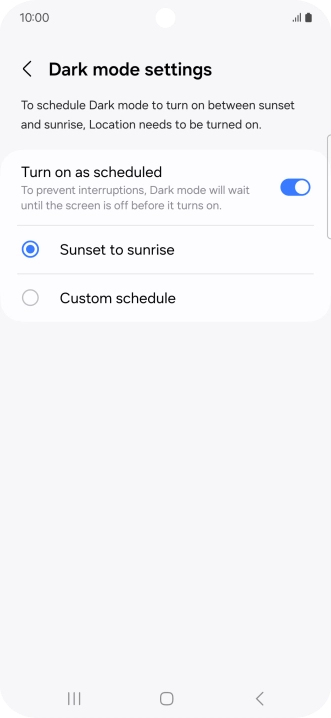 Press the required setting.