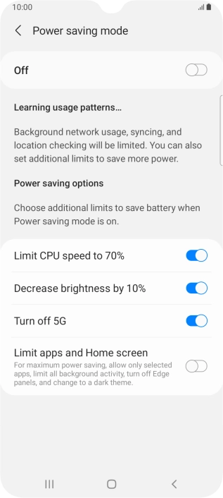 Press the indicators next to the required settings.