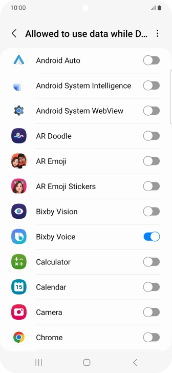 Press the indicators next to the required apps to turn the function on or off.