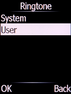 Select User and press the Left selection key.