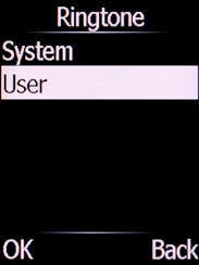 Select User and press the Left selection key.
