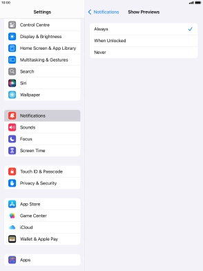 To select notification preview on the lock screen, press Always.