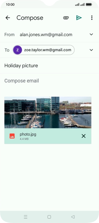 Press the text input field and write the text for your email message.