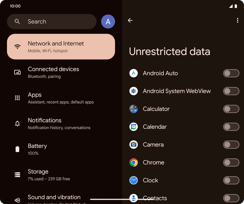 Press the indicators next to the required apps to turn the function on or off.