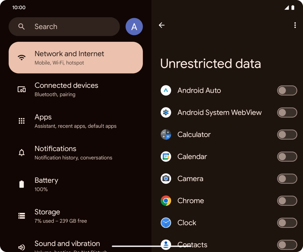Press the indicators next to the required apps to turn the function on or off.