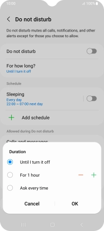 Press the required setting.