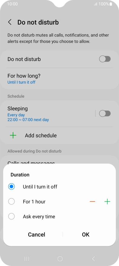 Press the required setting.