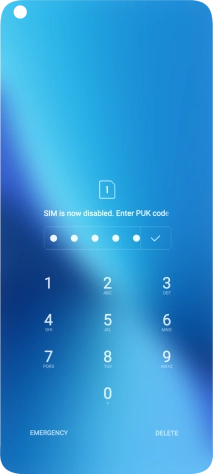 Key in the PUK and press the confirm icon.
