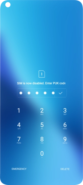 Key in the PUK and press the confirm icon.