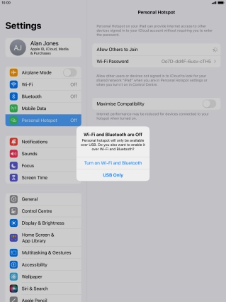 If Wi-Fi is turned off, press Turn on Wi-Fi and Bluetooth.