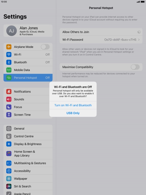 If Wi-Fi is turned off, press Turn on Wi-Fi and Bluetooth. If Wi-Fi is turned off, press Turn on Wi-Fi and Bluetooth.