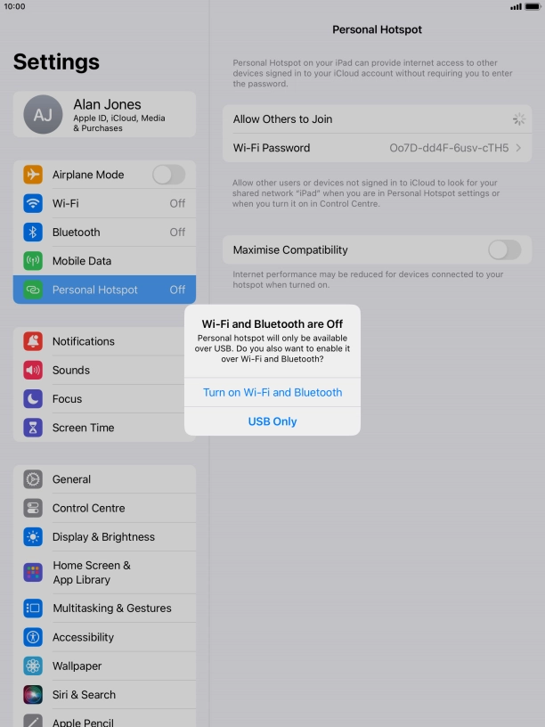 If Wi-Fi is turned off, press Turn on Wi-Fi and Bluetooth. If Wi-Fi is turned off, press Turn on Wi-Fi and Bluetooth.