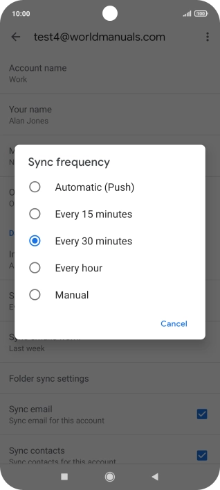 Press the required setting.
