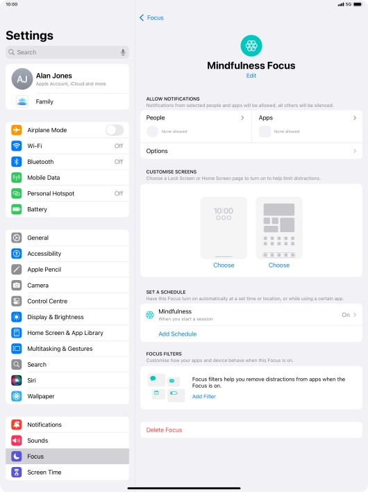 Press People and follow the instructions on the screen to select which contacts you would like to receive calls and notifications from when the selected focus mode is active.