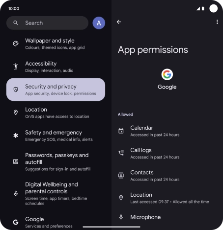 The app activity for the selected app is displayed.