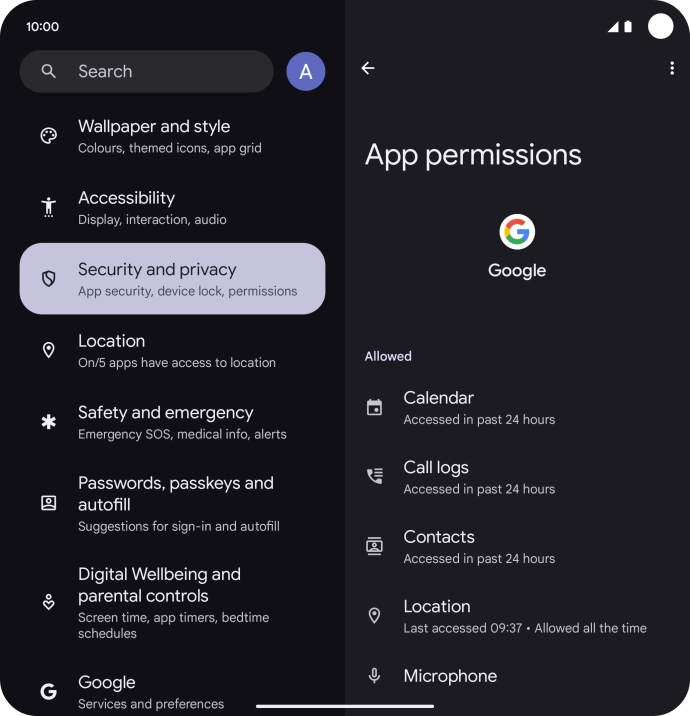 The app activity for the selected app is displayed.