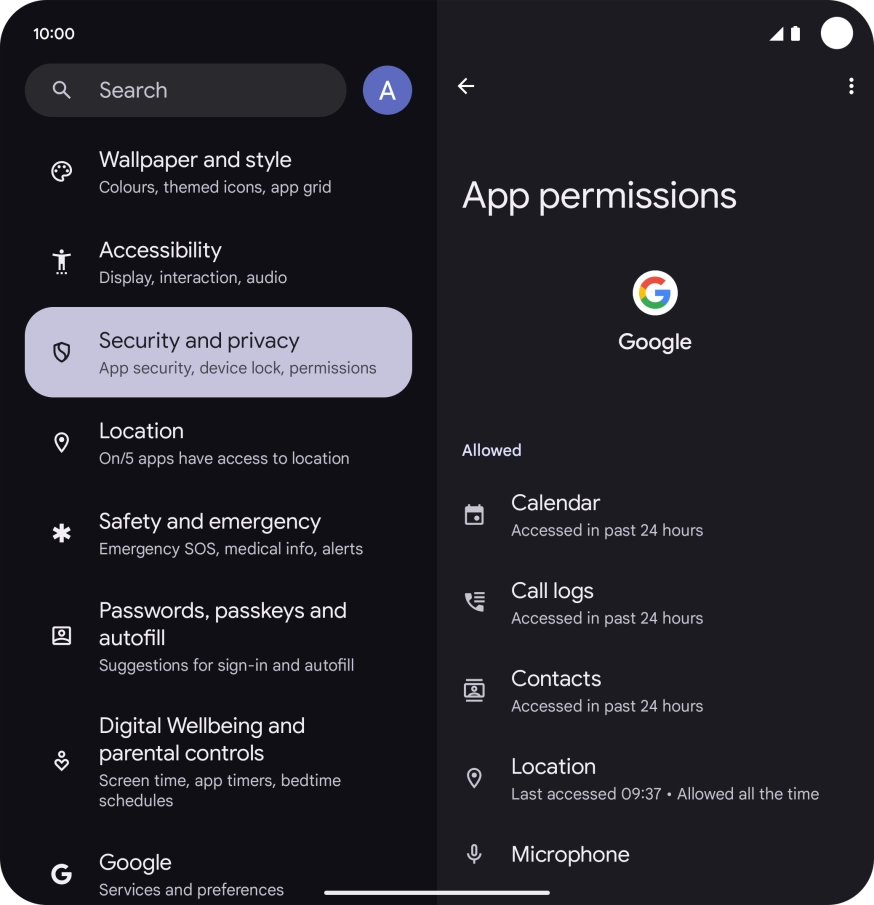 The app activity for the selected app is displayed.
