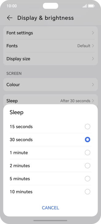 Press the required setting.