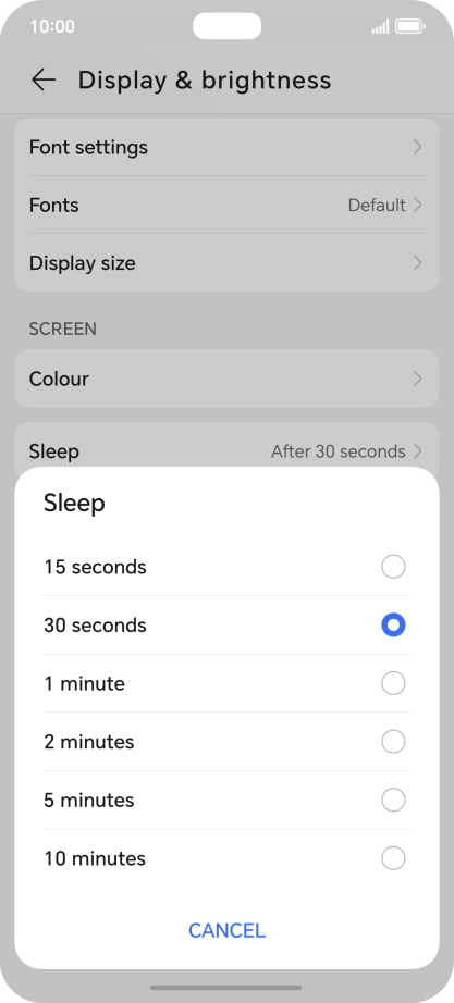 Press the required setting.