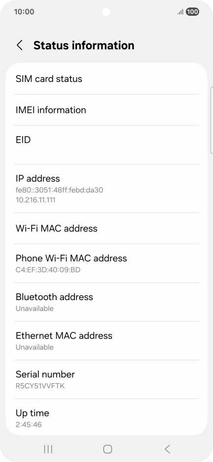 Your phone's EID number is displayed below EID.