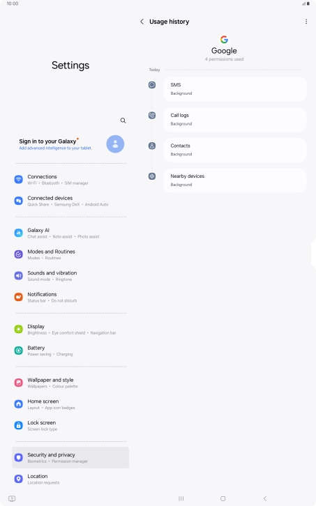 The app activity for the selected app is displayed.