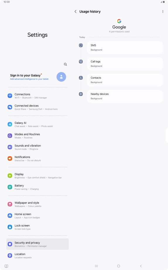 The app activity for the selected app is displayed.
