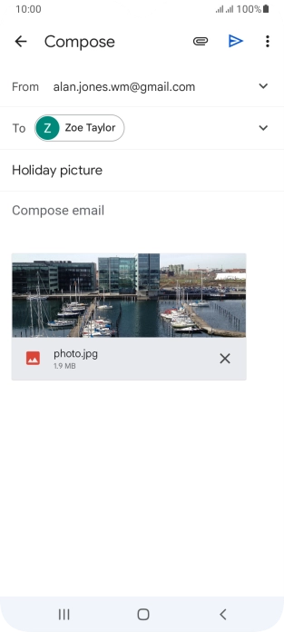 Press the text input field and write the text for your email message.