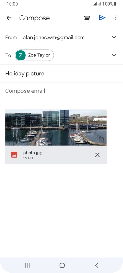 Press the text input field and write the text for your email message.