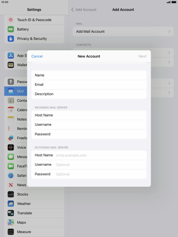 Press Host Name and key in the name of your email provider's outgoing server.