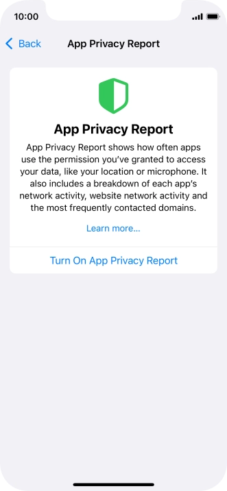 Press Turn On App Privacy Report to turn on the function.