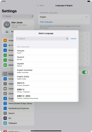 Press the required language.
