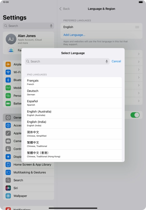 Press the required language.