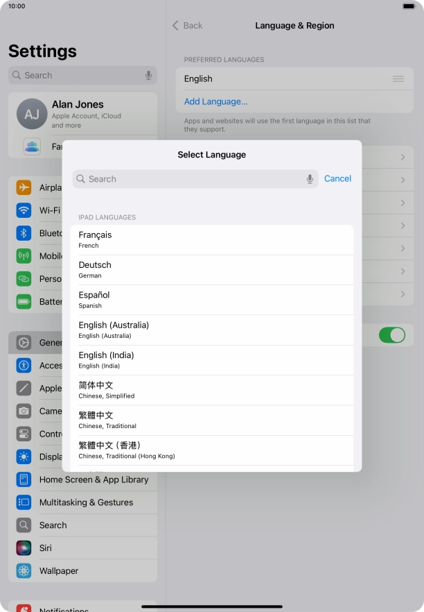 Press the required language.
