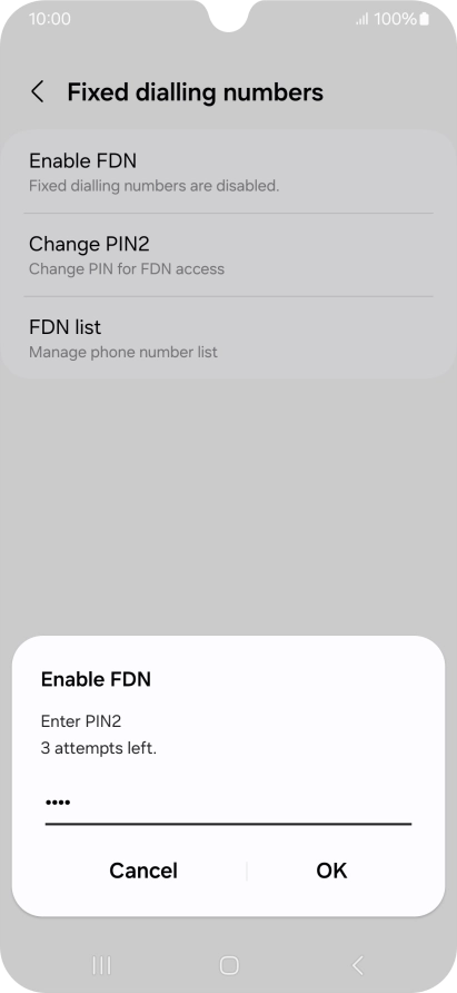 Key in your PIN2 and press OK. The default PIN2 is 1111.