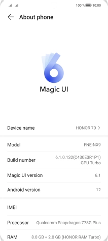 Your phone's software version is displayed next to Android version. Your phone's software version is displayed next to Android version.