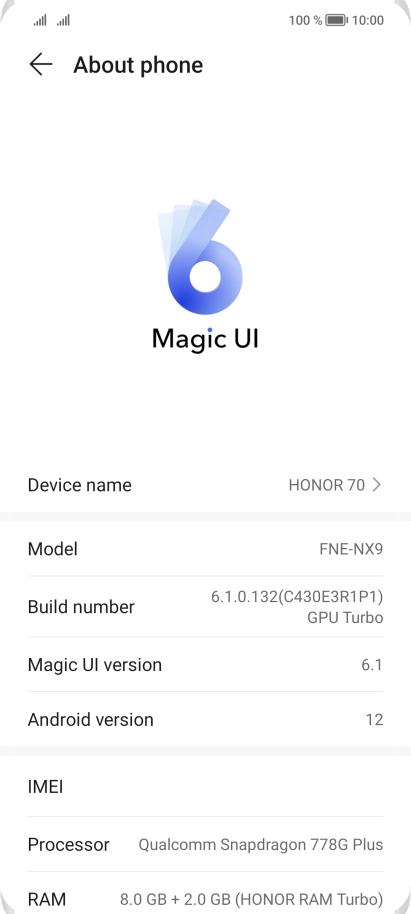 Your phone's software version is displayed next to Android version. Your phone's software version is displayed next to Android version.
